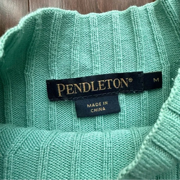 Pendleton Ribbed Sleeveless Mock Neck Women’s Sweater Top Size Medium Mint/Aqua - Picture 3 of 5